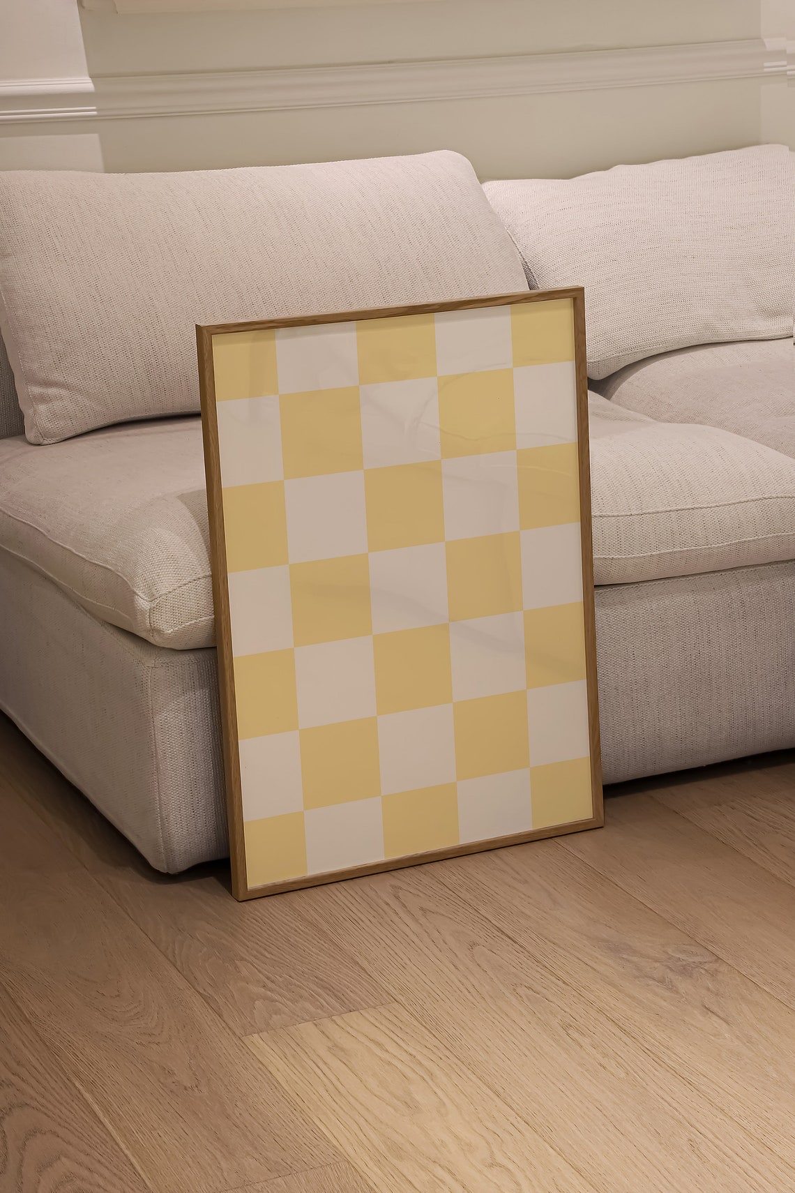 Yellow And White Checkered Checkerboard Retro Kitchen Wall Art