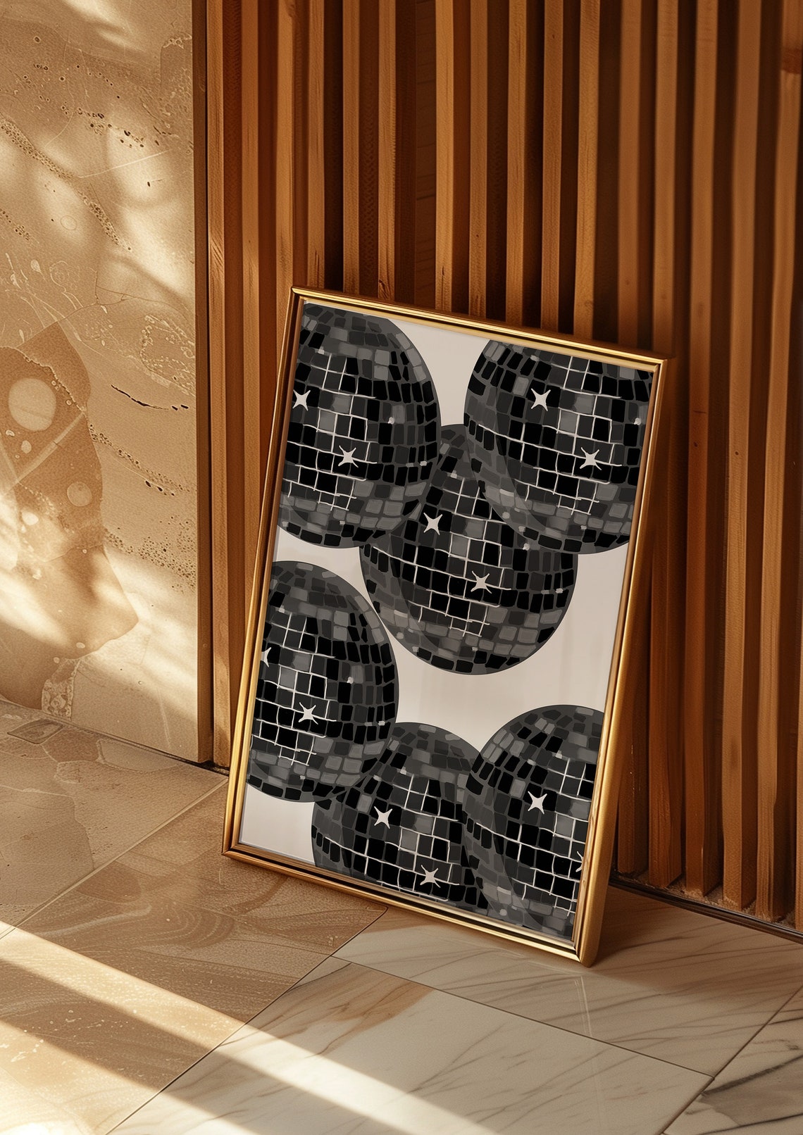 Black Disco Balls Starry Retro Party Glam Black White Poster - Image 2
