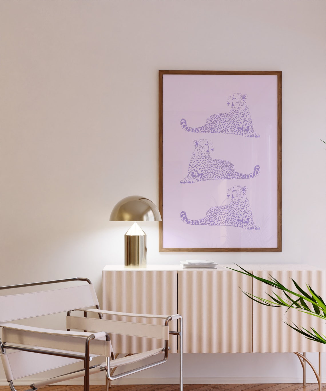 Lilac Cheetah Trio Reclining Big Cats Line Art Wildlife Poster - Image 3