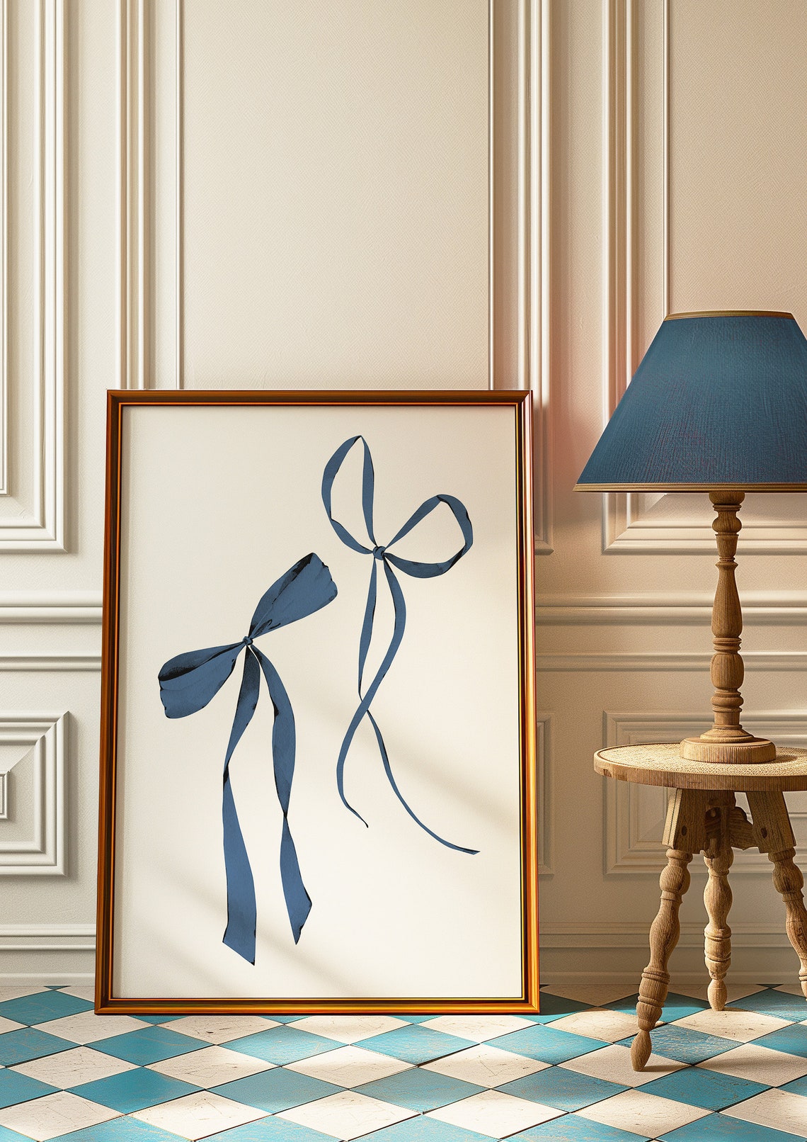 Navy Blue Ribbon Bow Watercolor Minimalist Art Poster Nursery Decor - Image 2
