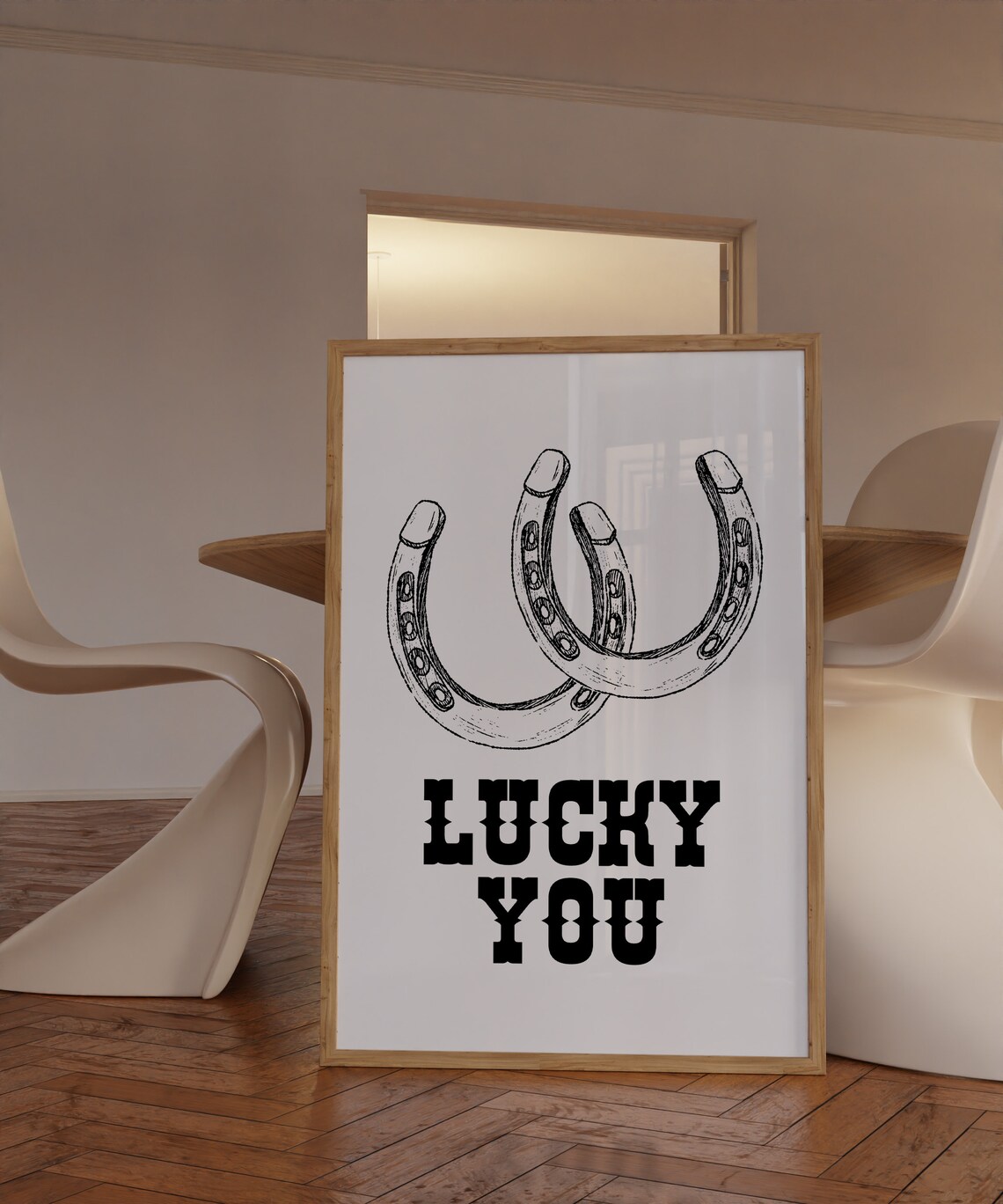 Lucky You Horseshoe Sketch Western Charm Quote Black And White Poster - Image 3