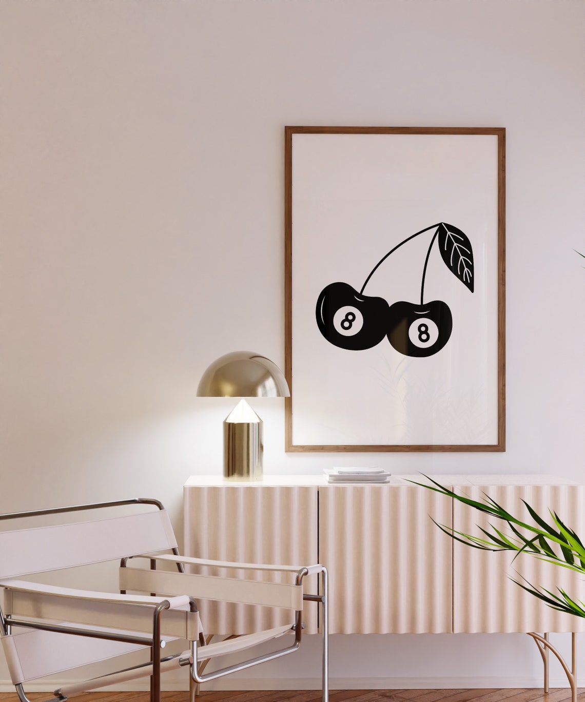 Lucky Eight Ball Cherry Retro Black and White Trendy Art Poster - Image 2