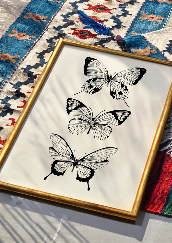 Black And White Prints Aesthetic Wall Art Butterfly Art Prints Trendy Art Prints Maximalist Decor Dorm Wall Decor Modern Trendy Decor