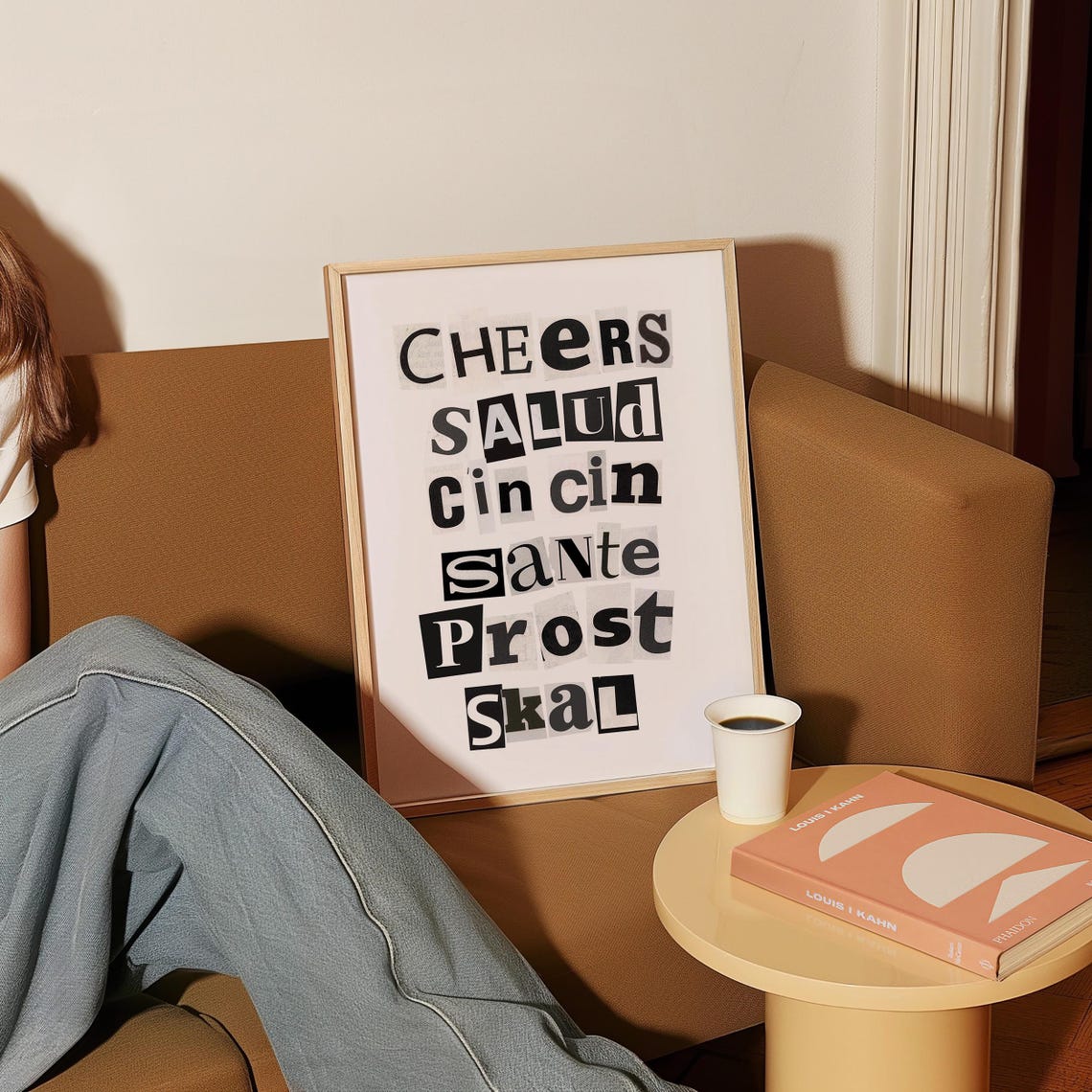 Cheers In Six Languages Ransom Note Typography Bar Cart Poster - Image 2