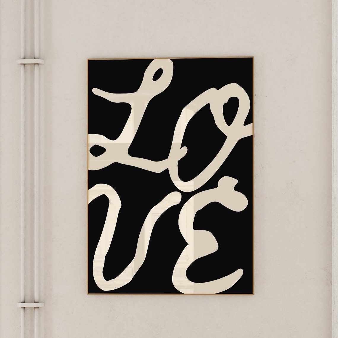 Love Calligraphy Typography Black Cream Modern Statement Wall Art - Image 2