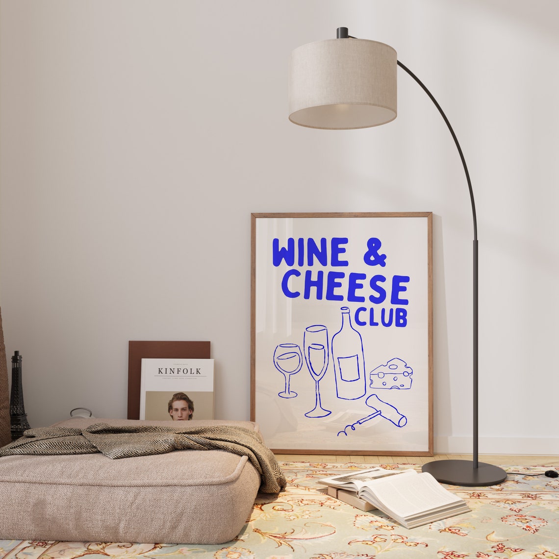 Wine And Cheese Club Blue Hand Lettered Kitchen Bar Cart Quote Poster - Image 2