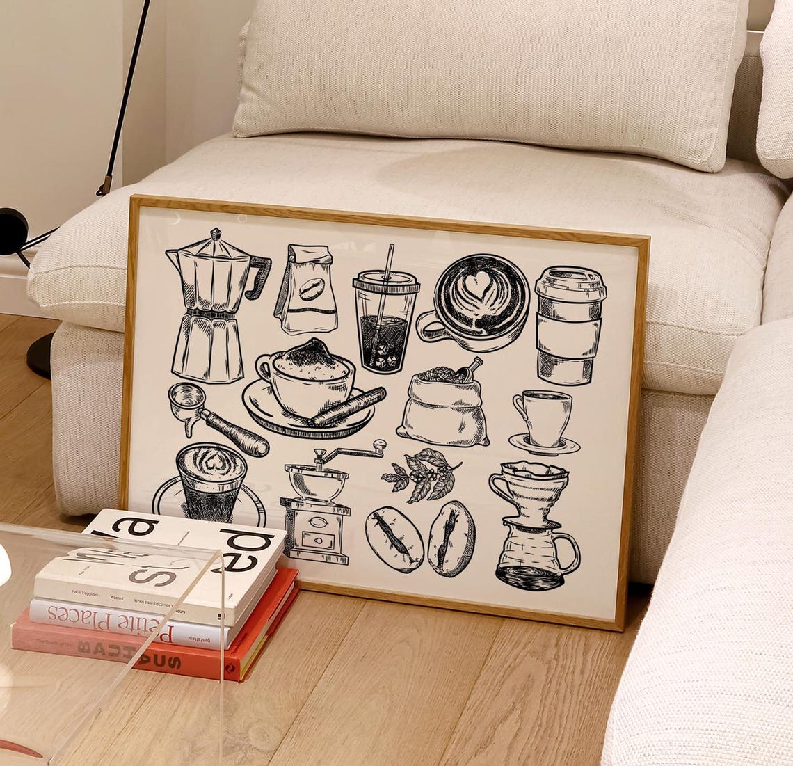 Black Line Coffee Collage Vintage Kitchen Bar Sketch Art Poster - Image 2