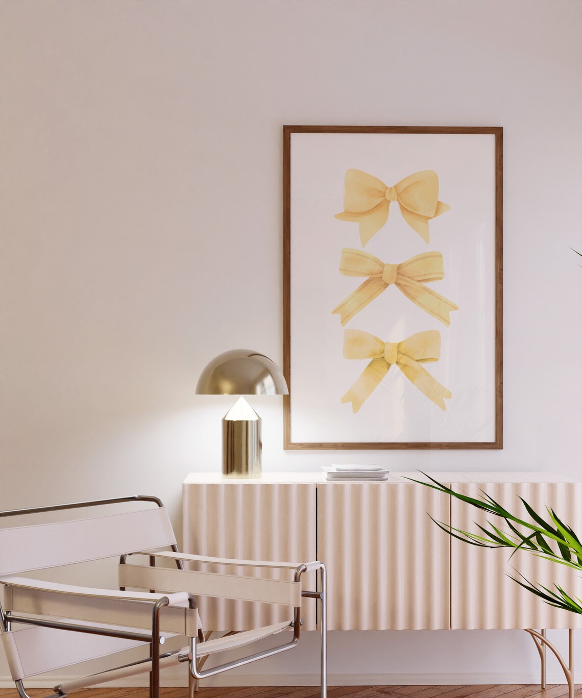 Yellow Watercolor Ribbon Bows Trio Vertical Coquette Wall Art - Image 2