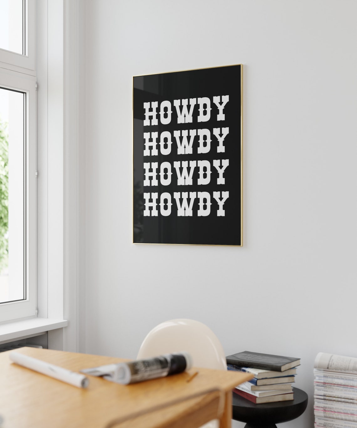 Howdy Western Repeat Typography Black White Cowboy Decor Poster - Image 2