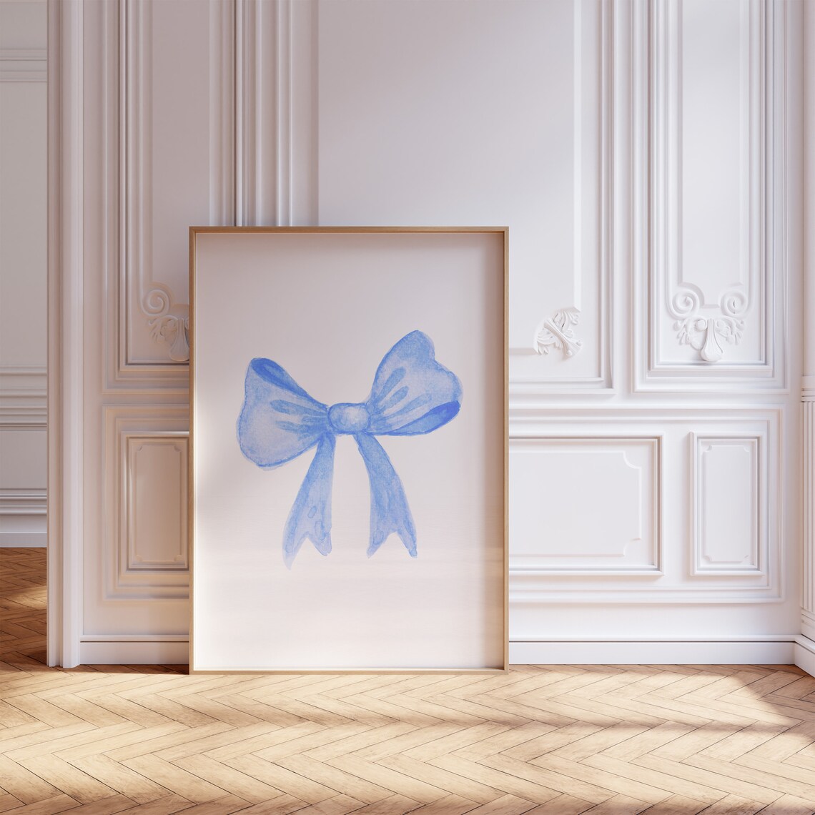 Blue Bows Aesthetic Poster, Preppy Dorm Art Print - Image 3
