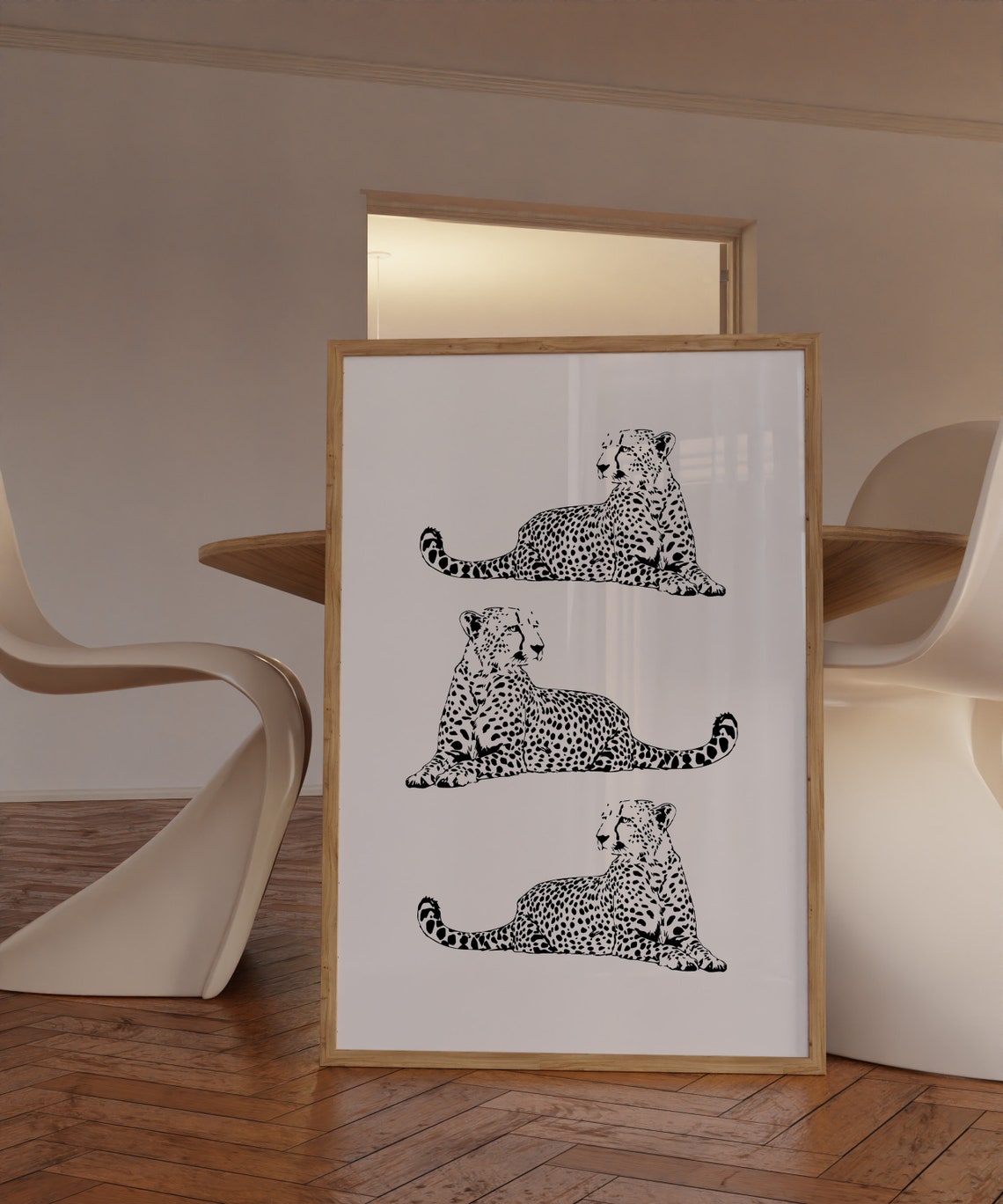 Cheetah Trio Minimalist Black and White Spotted Big Cats Poster - Image 3
