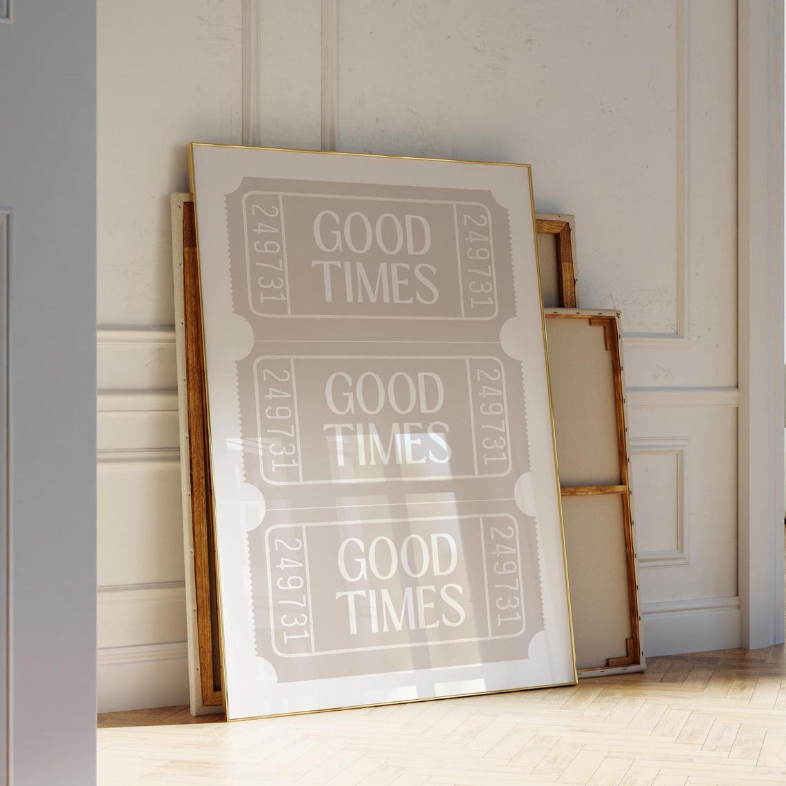 Good Times Beige Ticket Stub Quote Neutral Typography Wall Art - Image 2