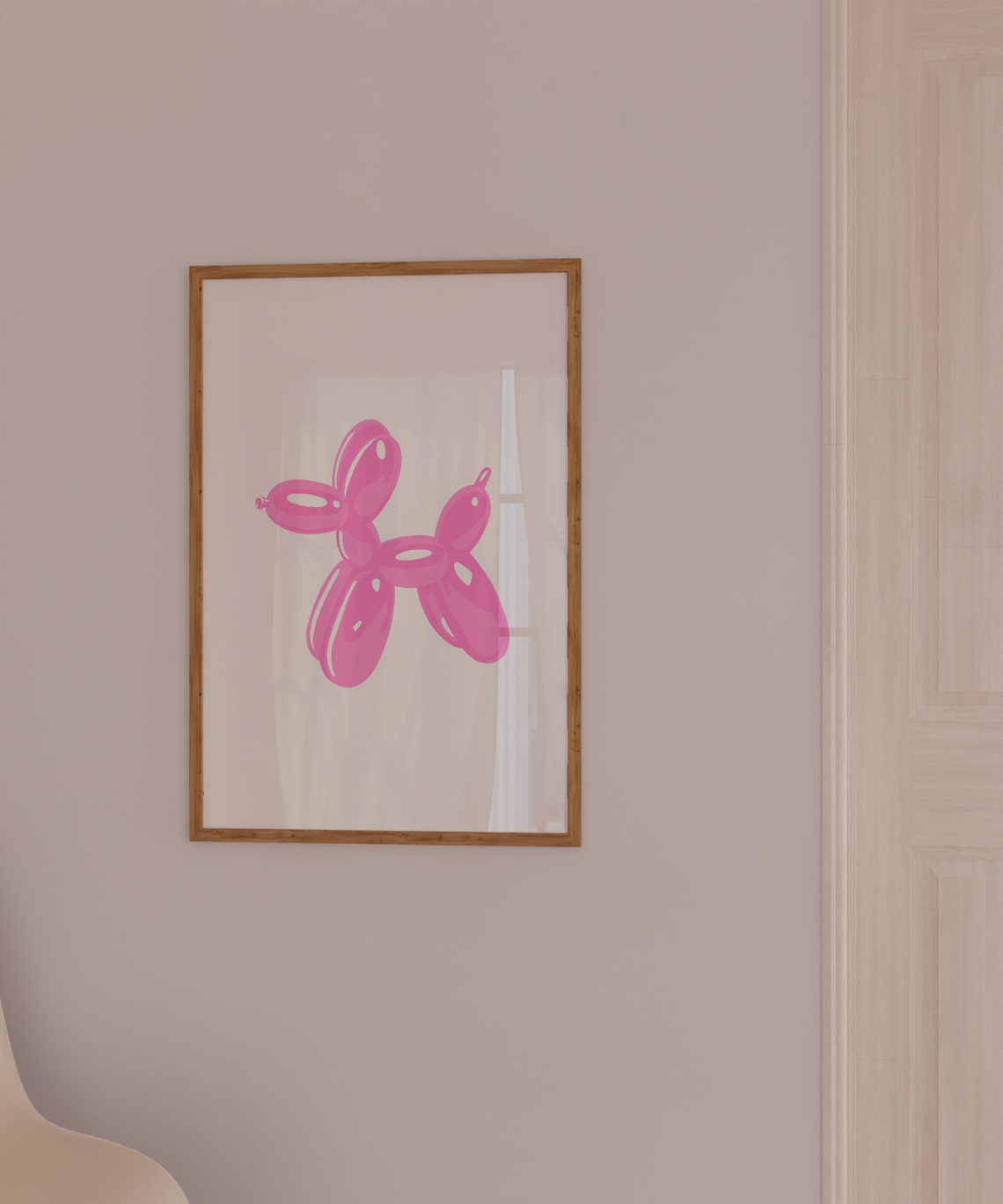 Pink Balloon Dog Sculpture Playful Pop Art Minimalist Wall Art - Image 3