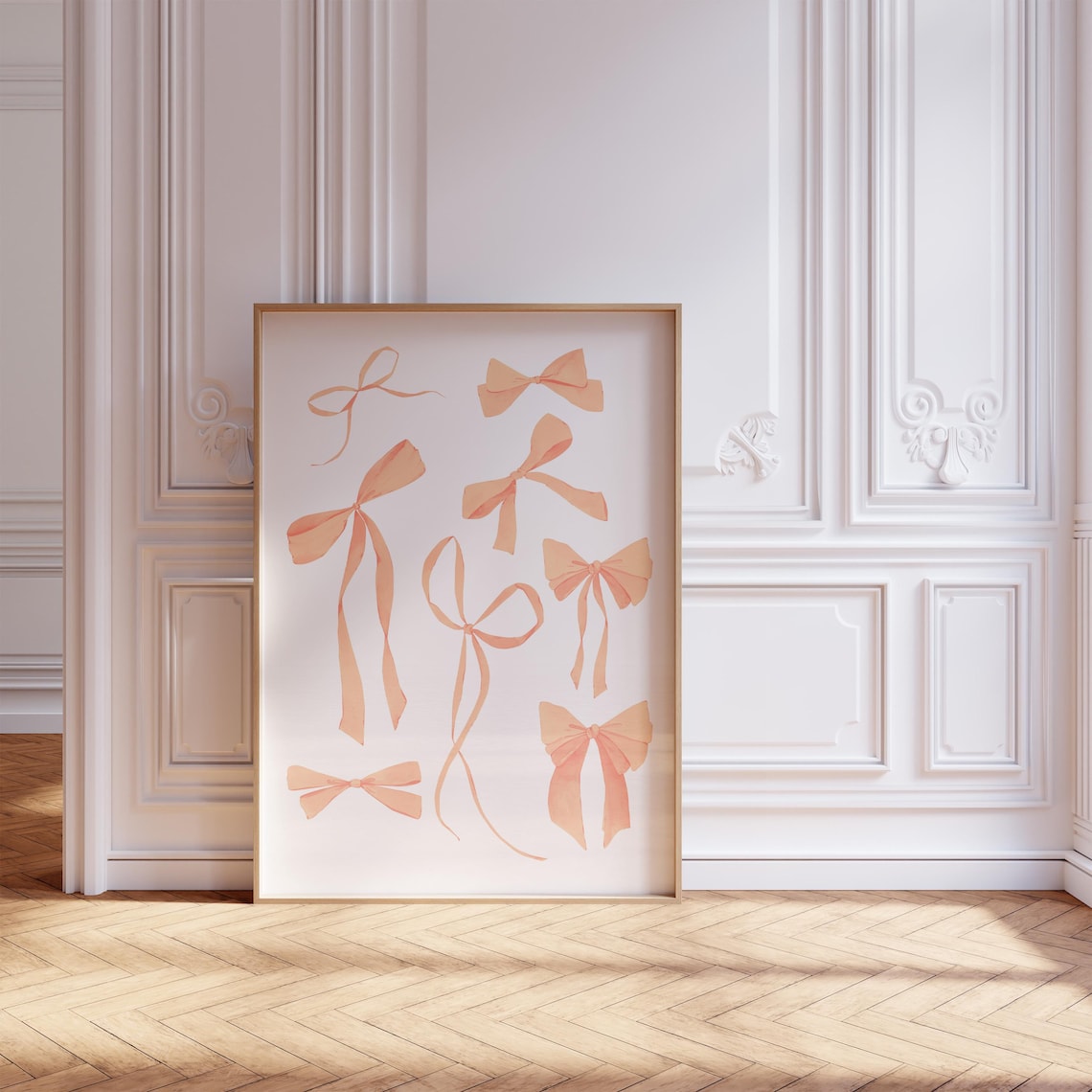 Orange Wall Art Bow Wall Art Trendy Art Prints Aesthetic Art Print Coquette Art Print Teen Girl Bedroom Orange Wall Art Dorm Wall Decor - Image 3