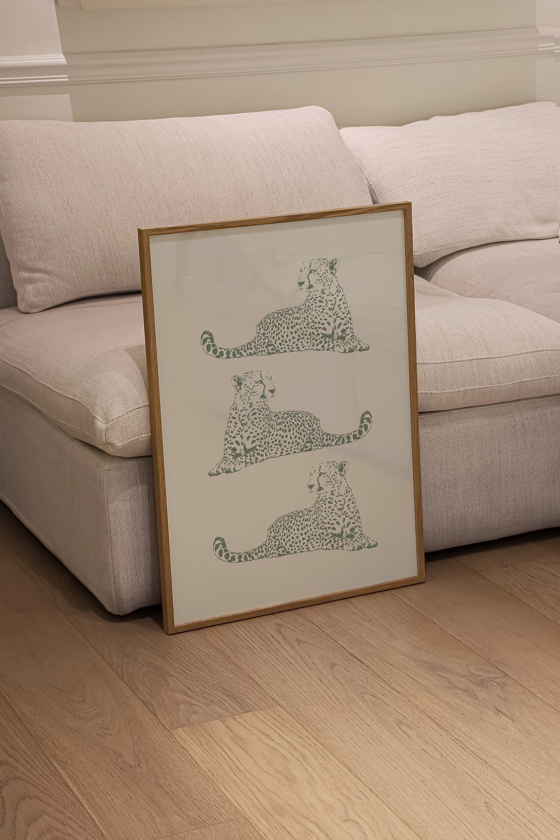 Sage Green Cheetahs Trio Spotted Wild Cat Minimalist Art Poster - Image 2