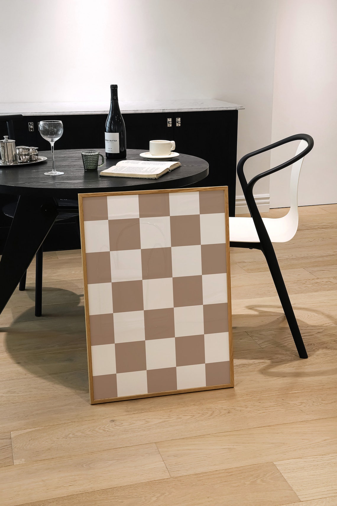 Brown And White Checkered Checkerboard Pattern Retro Wall Art - Image 3