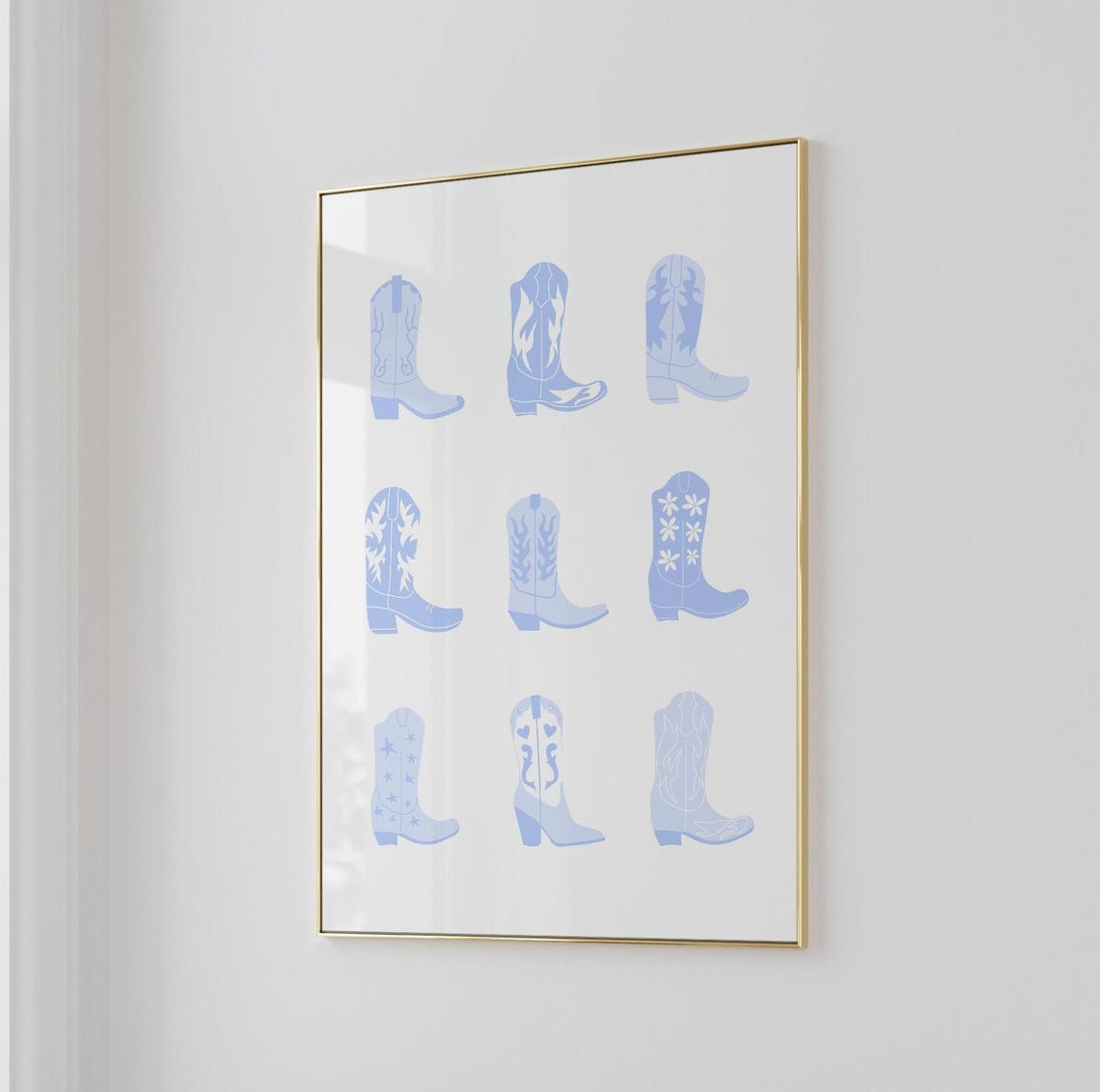 Light Blue Cowboy Boots Nine Grid Western Trendy Aesthetic Poster
