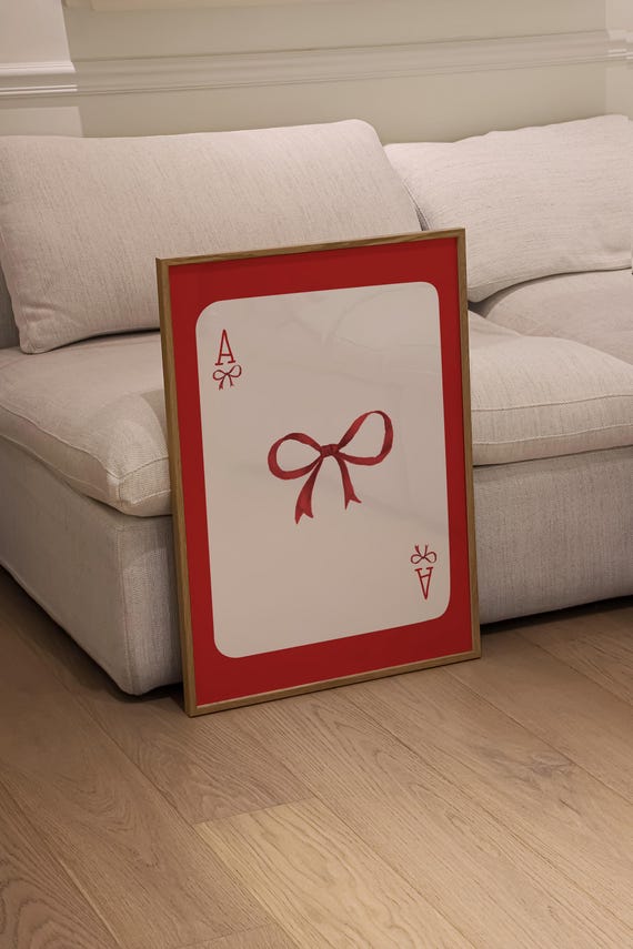 Cherry Red Wall Art Bow Wall Art Aesthetic Room Decor Trendy Prints Coquette Art Print Teen Girl Art Prints Red Wall Art Preppy Dorm Decor