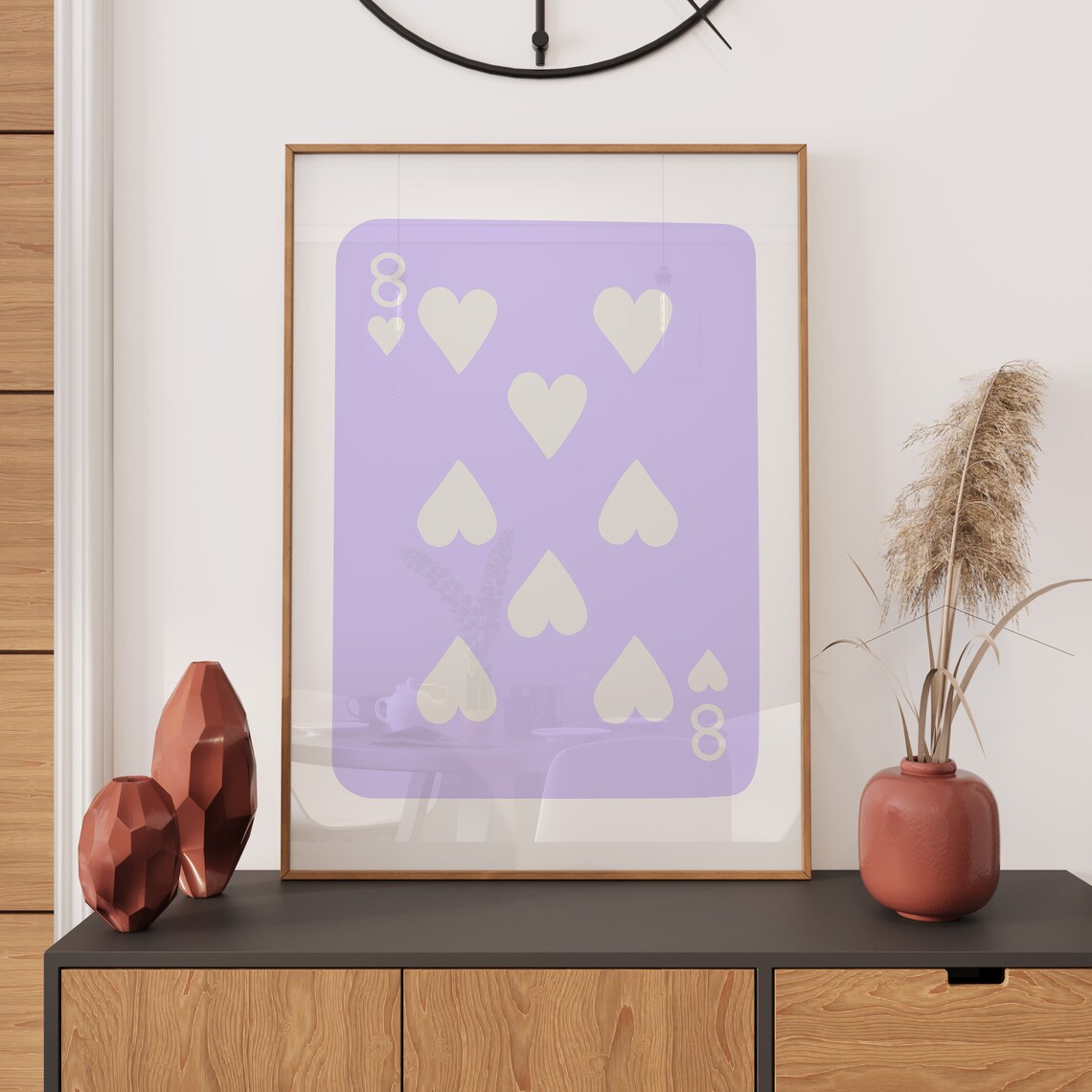 Eight Of Hearts Playing Card Lilac Purple Preppy Style Wall Art