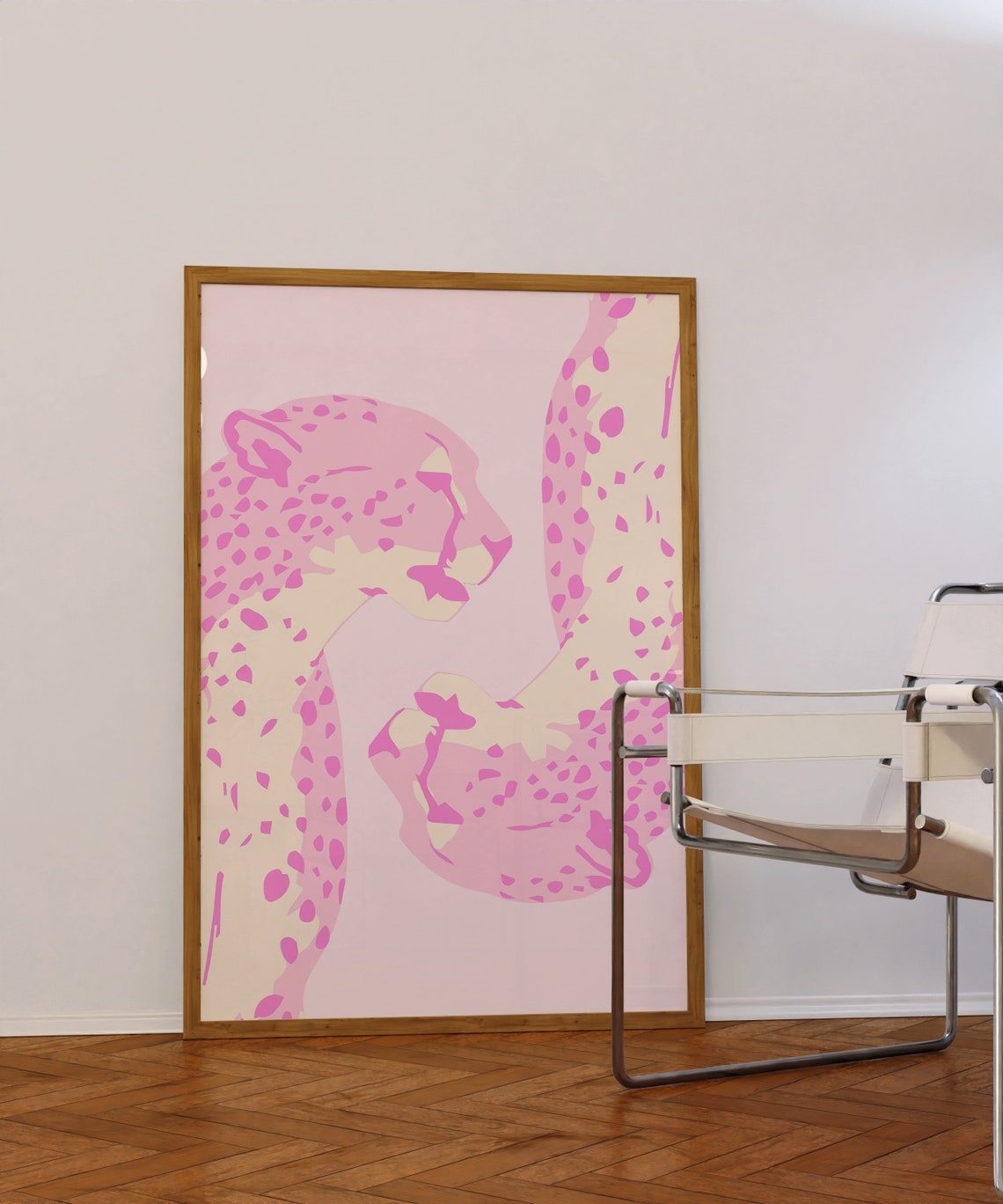 Pink Cheetah Duo Graphic Illustration Poster Preppy Playful Decor - Image 2