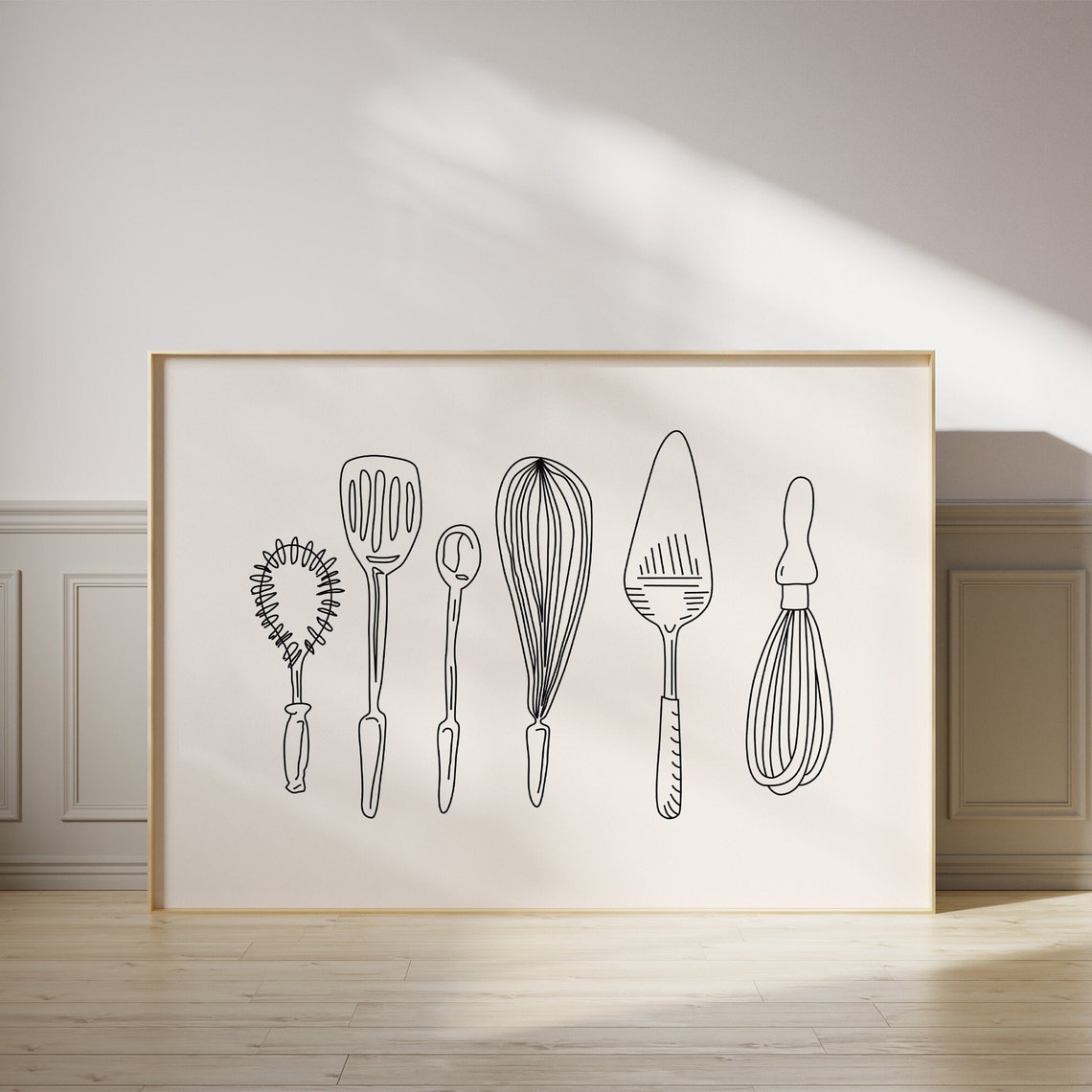 Minimalist Kitchen Utensils Line Drawing Cooking Baking Tool Poster