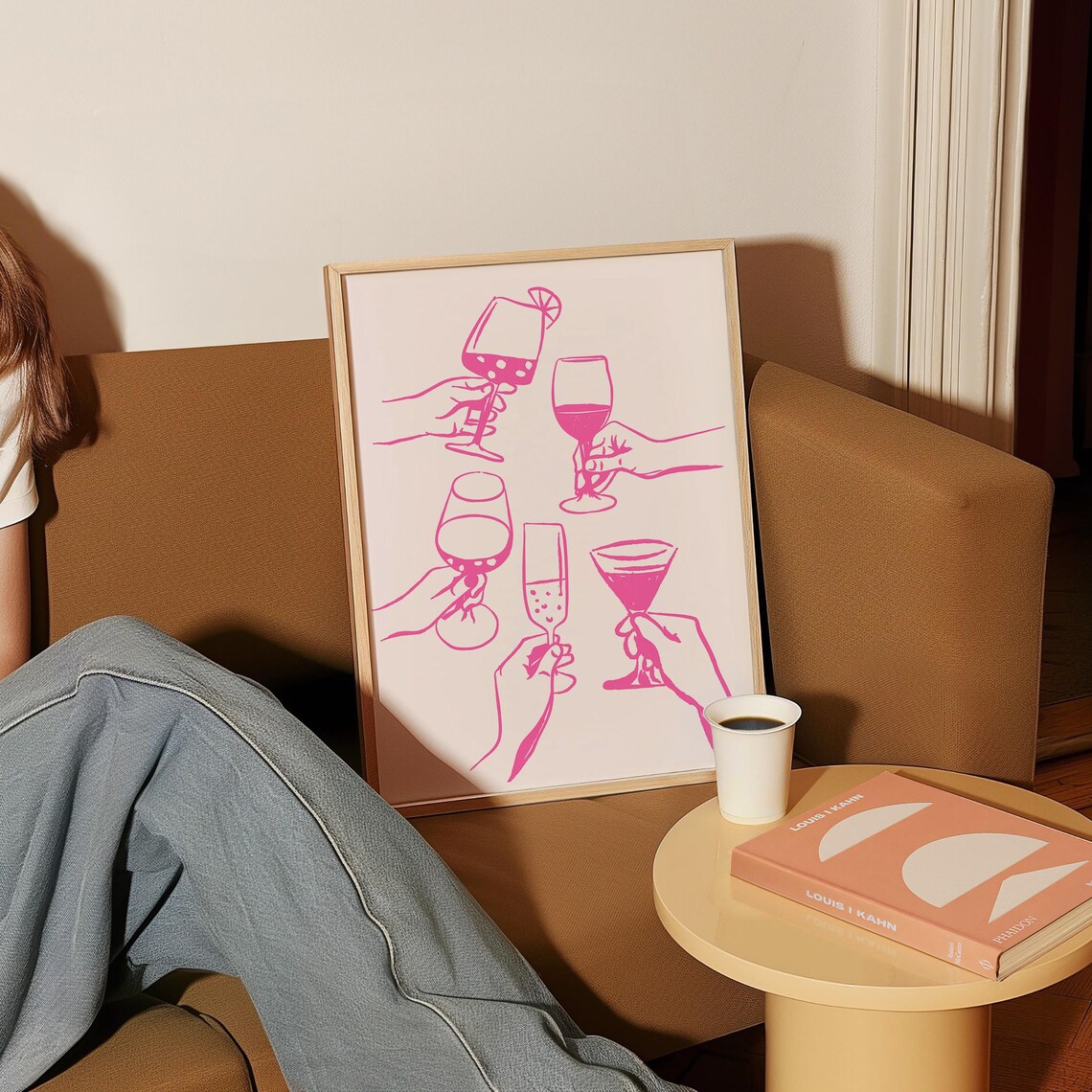 Pink Cocktail Cheers Line Art Bar Cart Preppy Drink Wall Poster