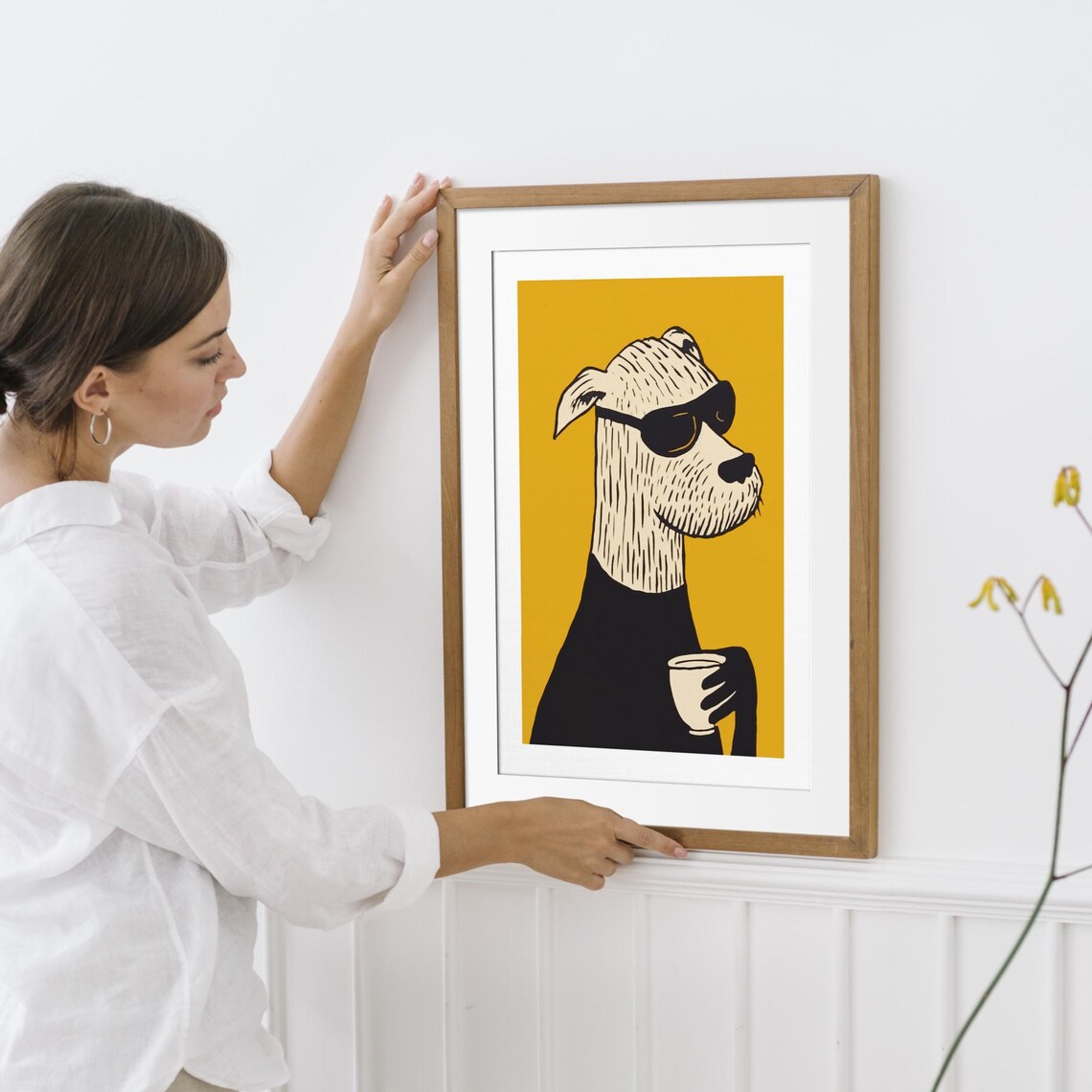 Cool Dog Sunglasses Coffee Mustard Yellow Funny Animal Poster - Image 4