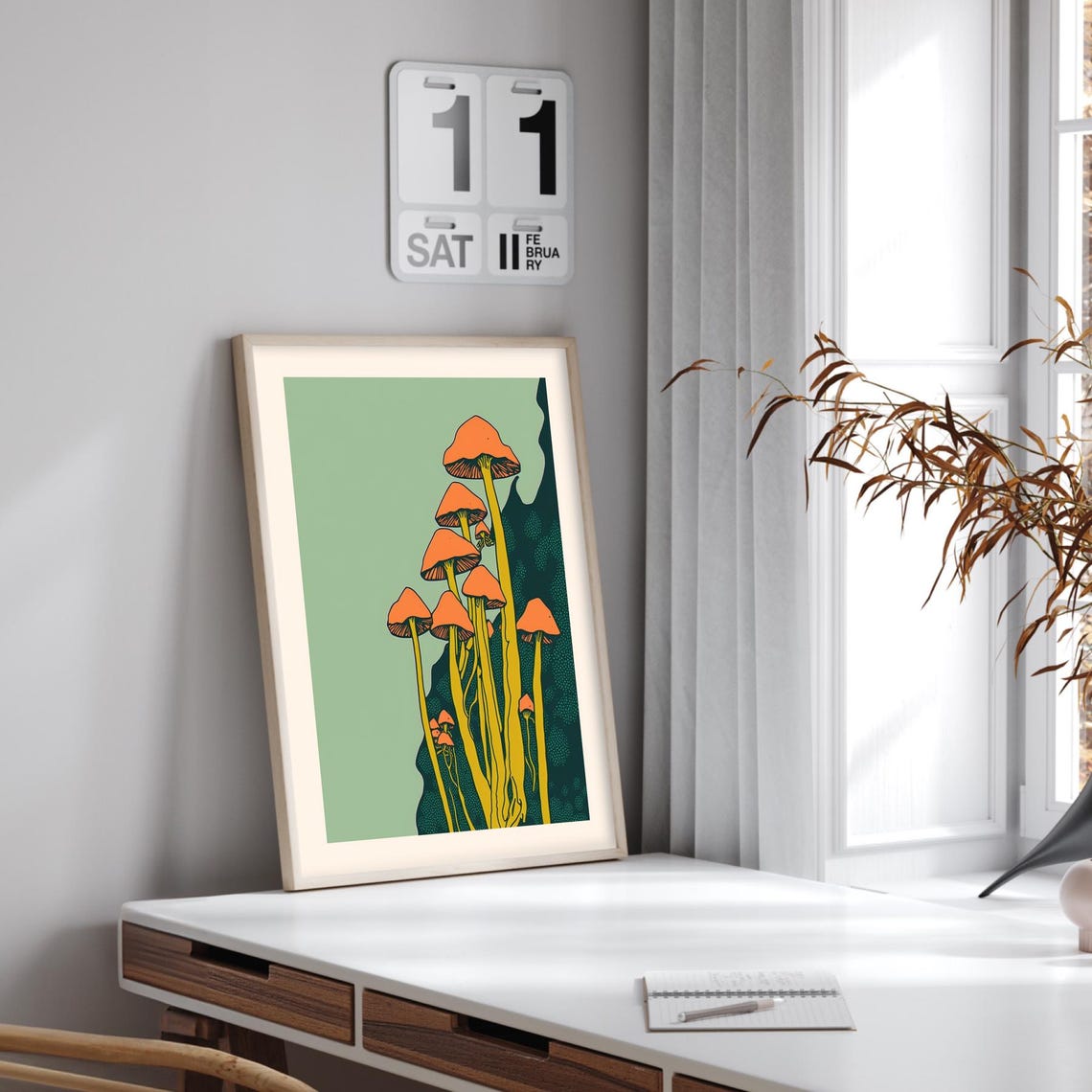 Retro Orange Mushroom Poster With Psychedelic Botanical Style - Image 3