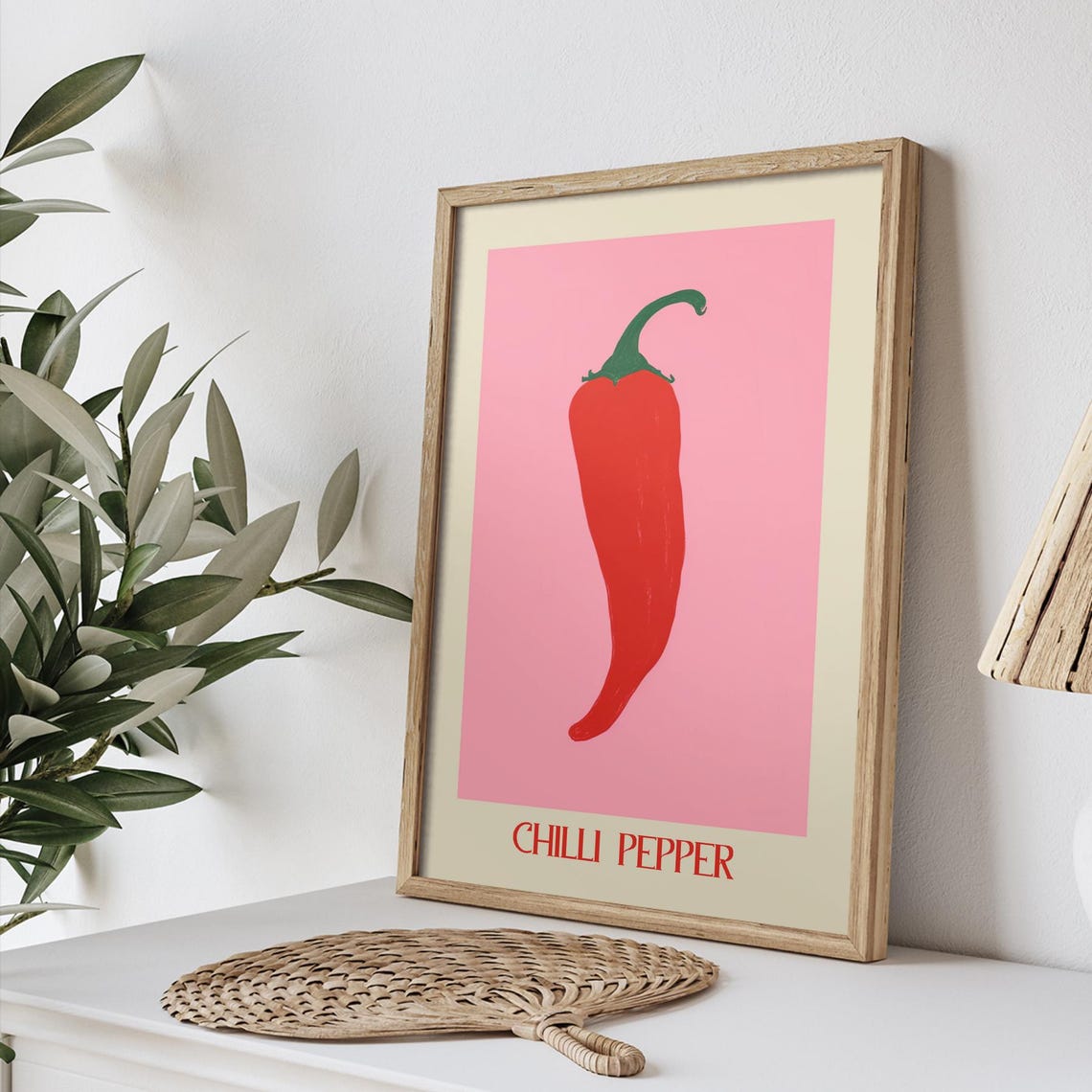 Red Chilli Pepper Bold Pink Minimalist Kitchen Food Charming Poster