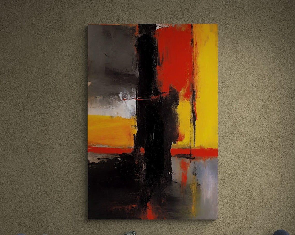 Black Red Amber Vertical Flames Expressionist Abstract Fire Art Poster - Image 3