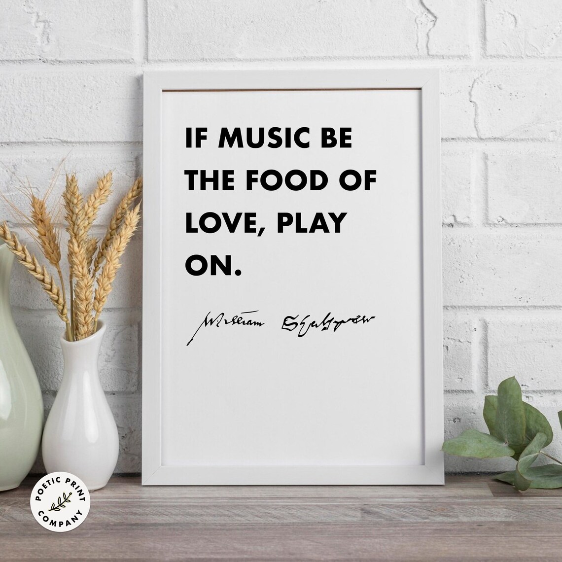 William Shakespeare Food Of Love Minimalist Black White Quote Poster