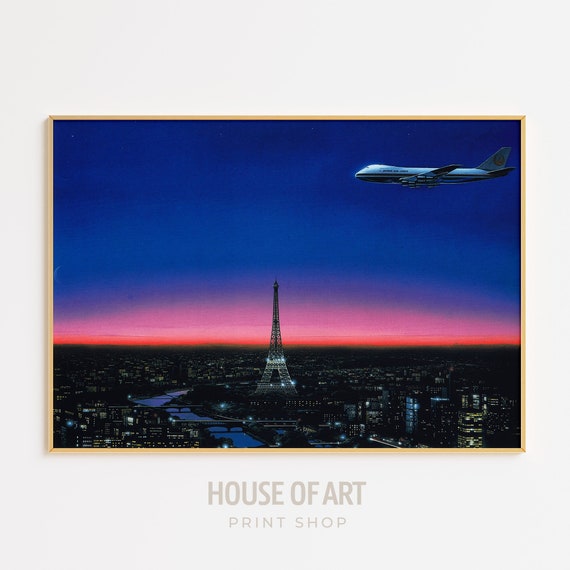 Paris At Night Art Print The Eiffel Tower Japanese Wall Art City Pop Sunset Painting Retrowave Gallery Wall Print Wall Art
