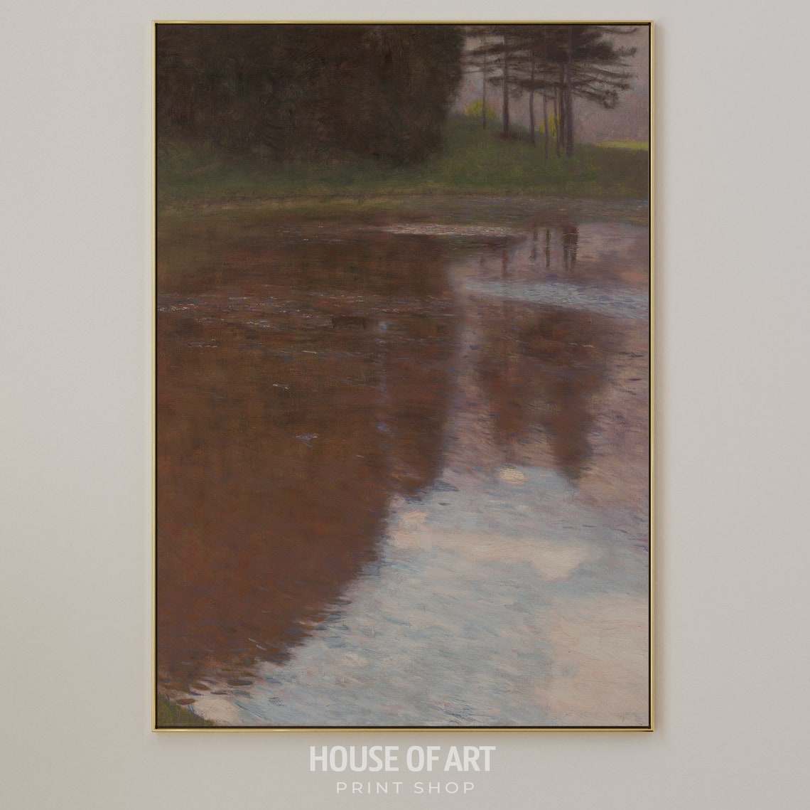 Gustav Klimt Calm Pond Tree Reflections Oil Painting Landscape Poster