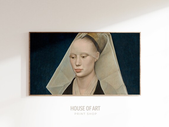 Renaissance Portrait Of A Lady In White Veil Dark Background Wall Art Poster