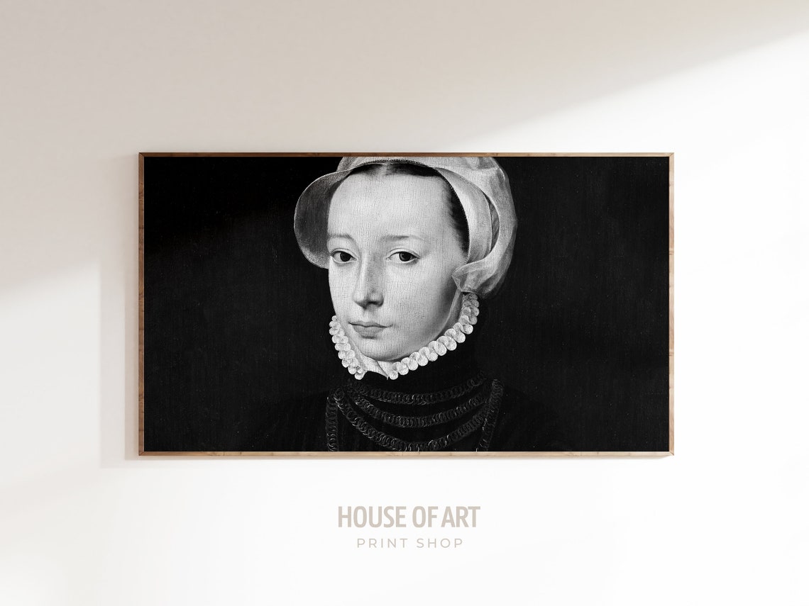 Frame Tv Art 4k Classic Portrait Of A Young Girl Oil Painting Vintage Female Artwork Black And White Beautiful Woman Face - Image 2