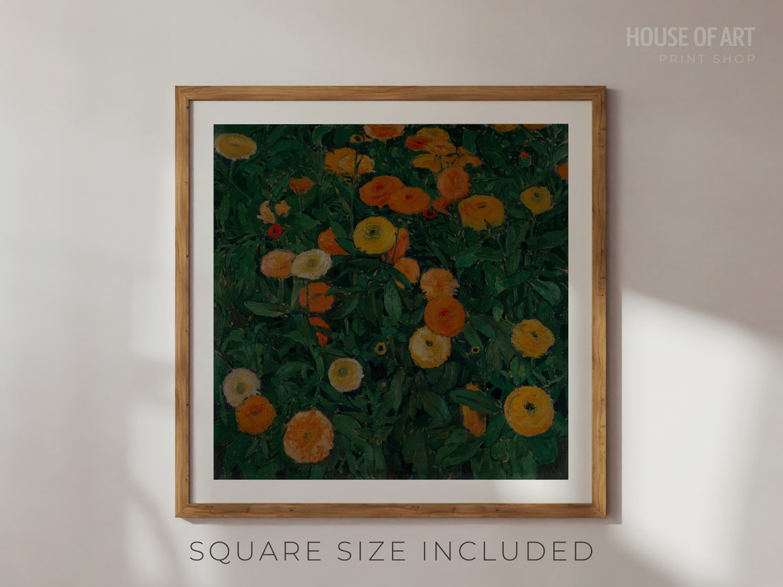 Marigold Flower Bed Orange Gold Blooms Vibrant Oil Painting Poster - Image 2