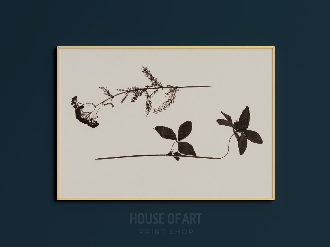 Minimal Black Ink Botanical Study Two Stems Cream Background Wall Art - Image 3