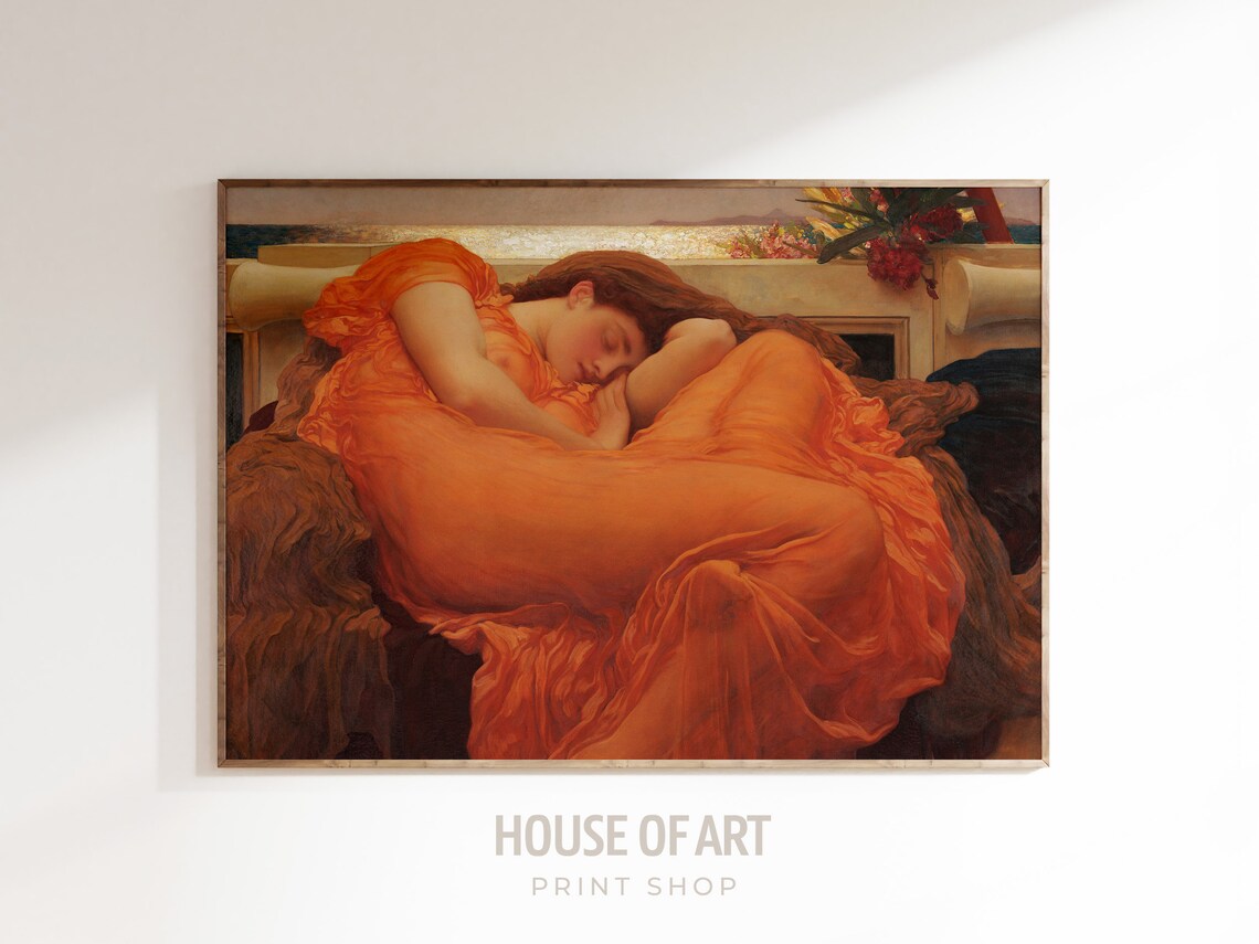 Leighton Flaming June Sleeping Woman Orange Drapery Pre Raphaelite Print