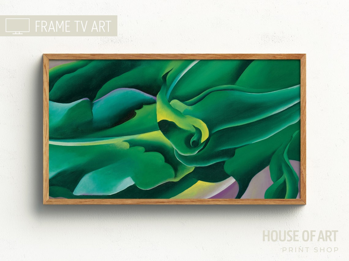Green Corn Leaves Close Up Modern Botanical Oil Painting Vibrant Print