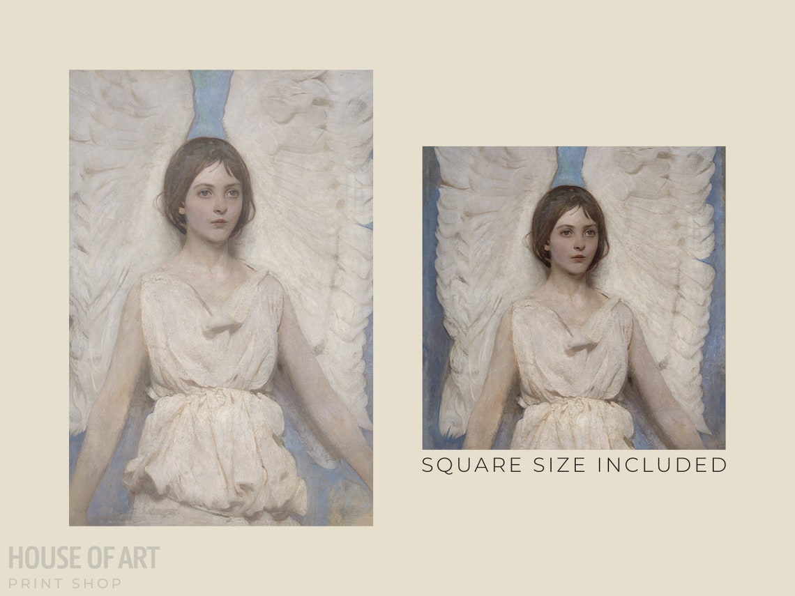 Angel Painting Vintage Portrait Painting Beautiful Angel Art Angel Wall Art Guardian Angel Spiritual Wall Art Wall Art - Image 2