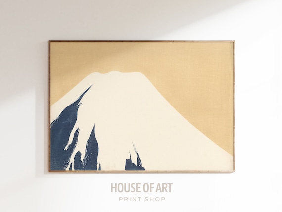 Japanese Mount Fuji Artwork Snowy Mountain Top Instant Print Minimal Graphic Volcano Landscape Woodcut