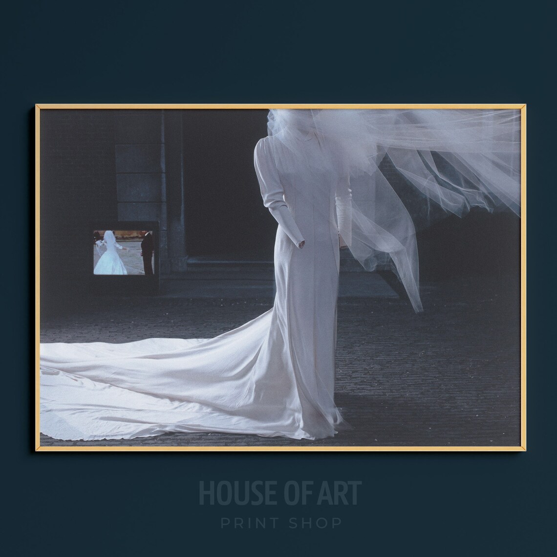 Spooky Empty Wedding Dress Vintage Photograph Night Veil Bridal Art Poster - Image 3