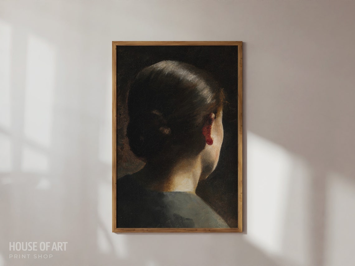 Moody Portrait Print Dark Academia Painting Vintage Moody Art Print Artful Female Art Muted Neutral Decor Farmhouse Wall Art