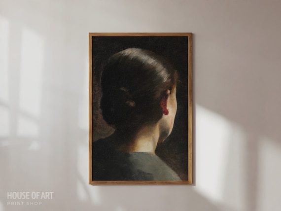 Moody Woman From Behind Dark Academia Portrait Painting Wall Art Print