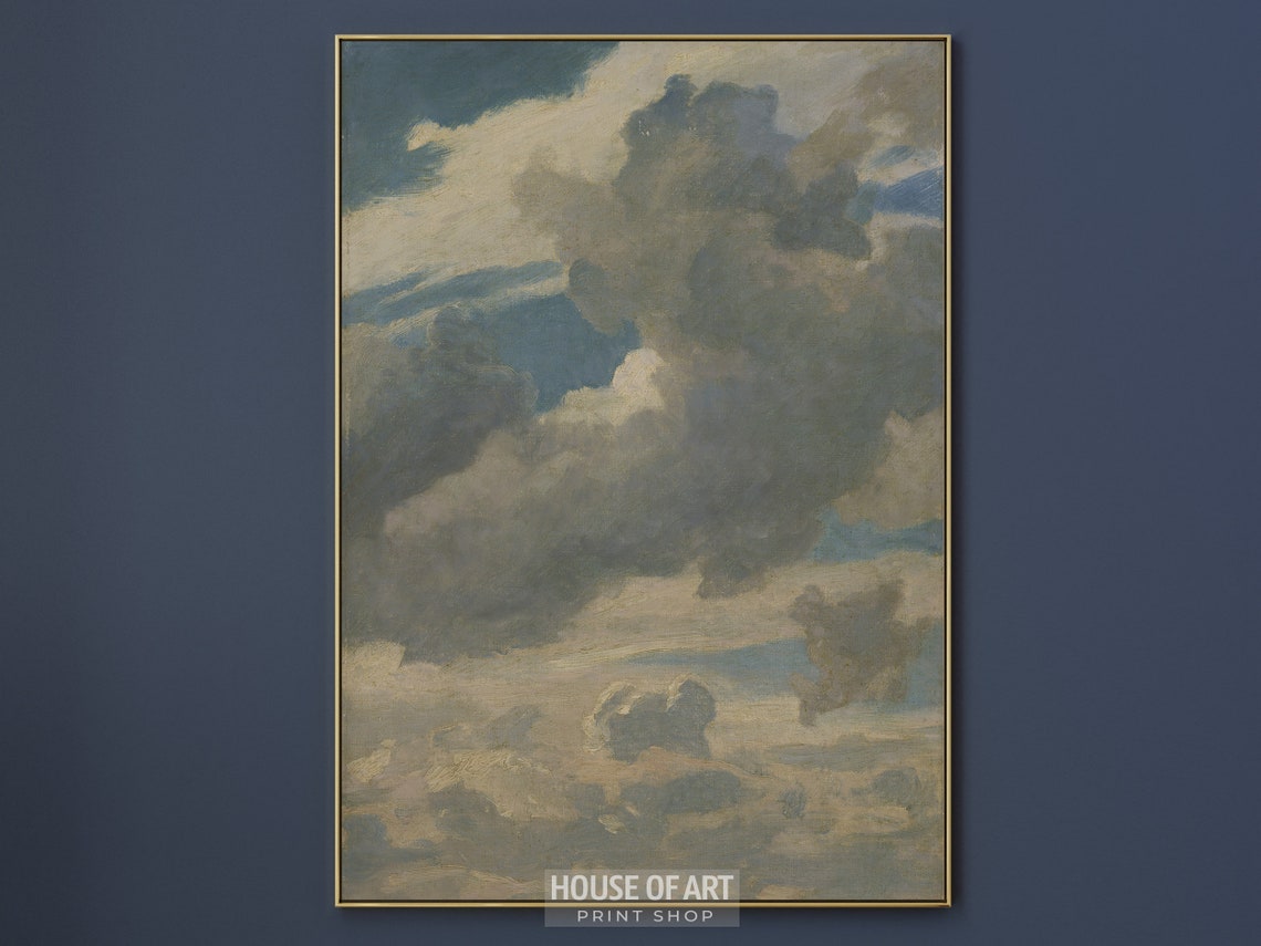Vintage Cloud Study Dramatic Moody Sky Antique Oil Painting Art Poster - Image 3