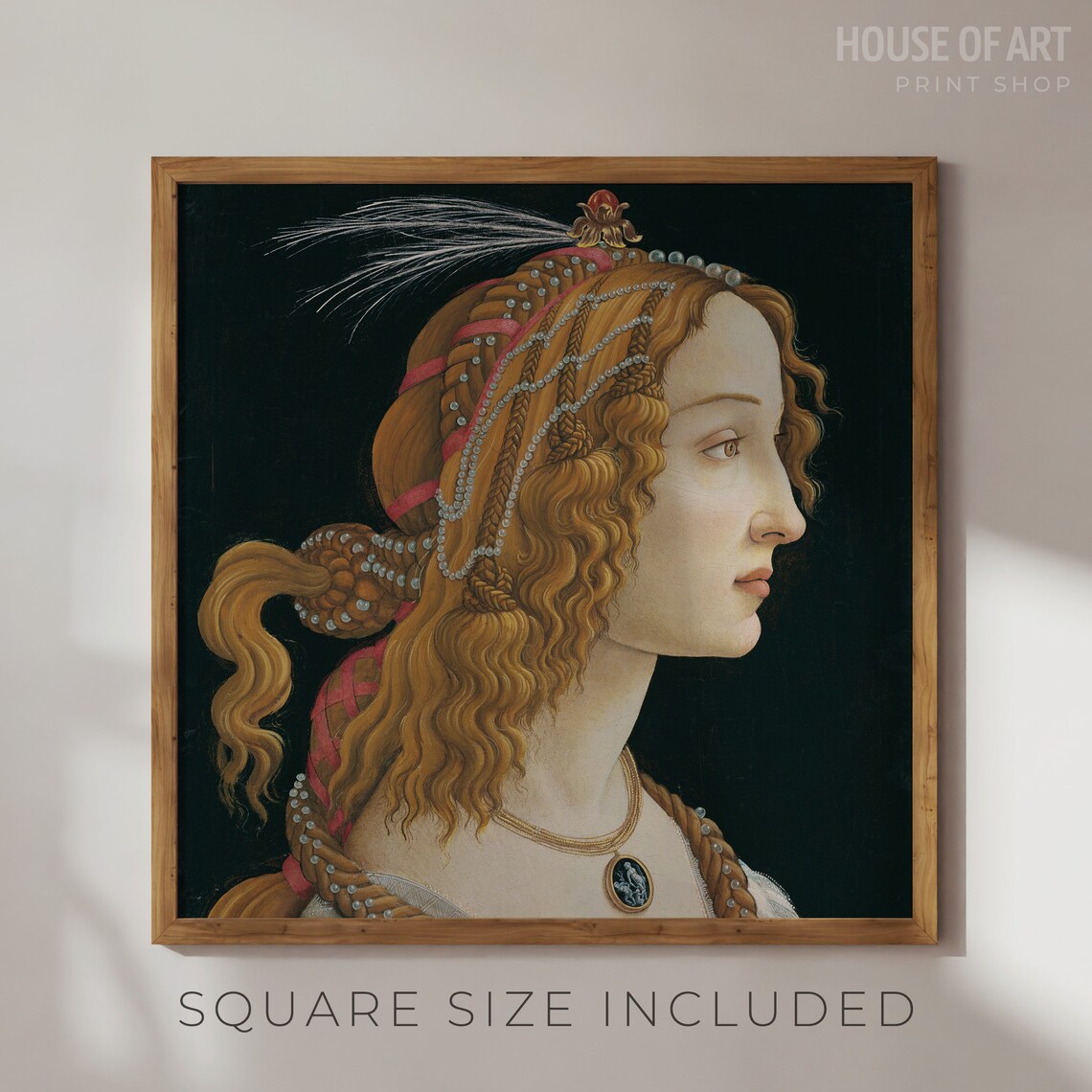 Botticelli Idealized Lady Feather Headdress Renaissance Portrait Art Print - Image 2
