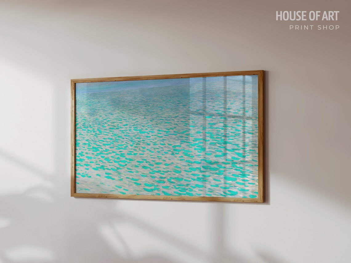 Turquoise Water Ripples Vintage Painting Soft Ocean Waves Art Print - Image 3
