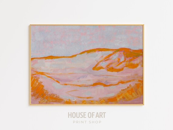 Abstracted Dune Artwork Minimal Colorful Landscape Instant Print Pointillism Modern Dutch Coast Oil Painting