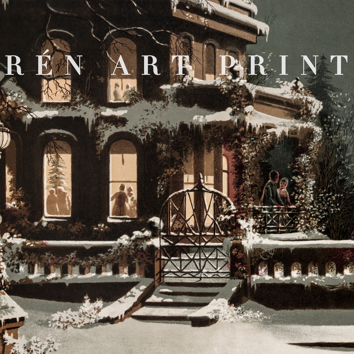 Victorian Christmas Night Townhouse with Horse Carriage Holiday Poster - Image 3