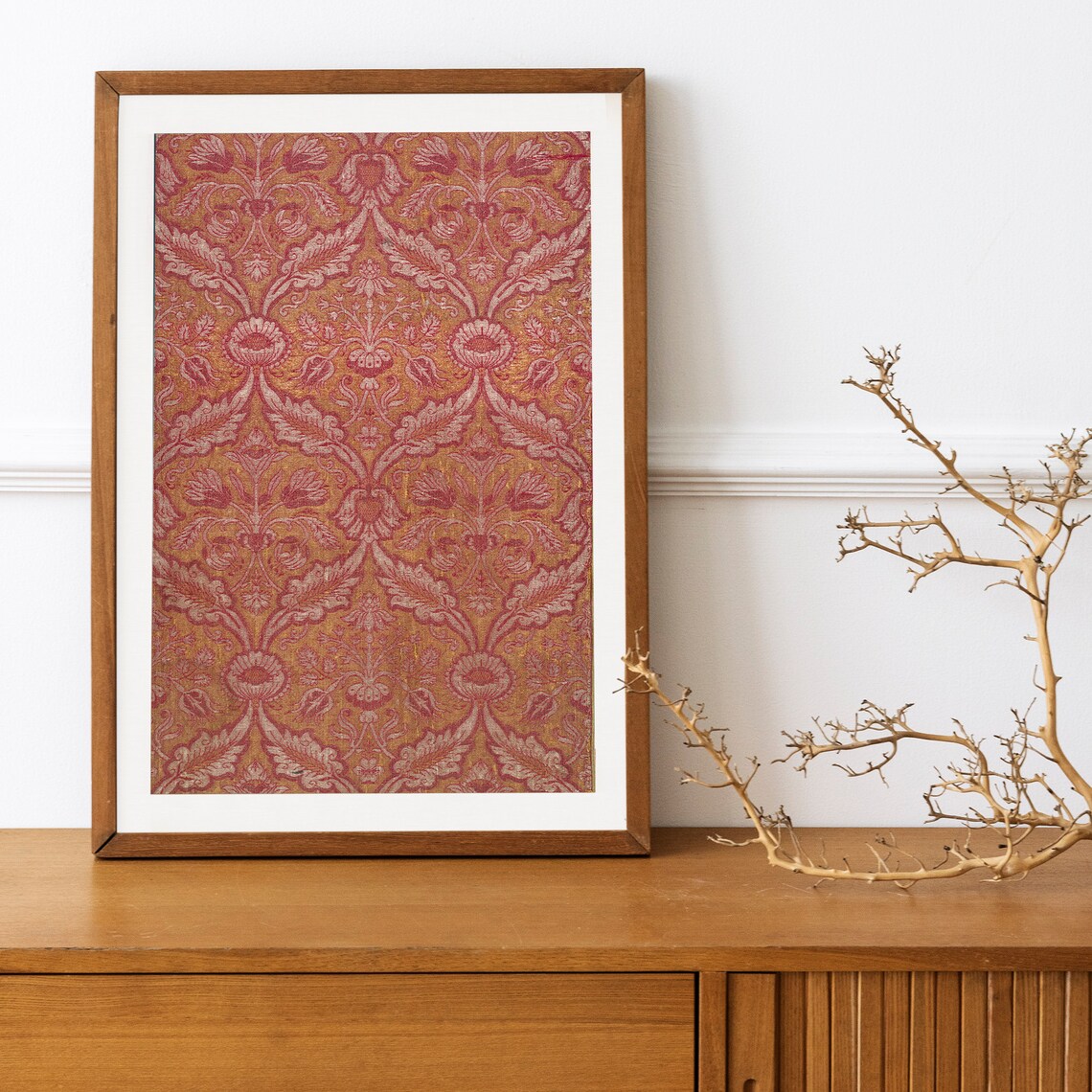 Vintage Textile Wall Art, Antique Tapestry Pattern Print - Image 3